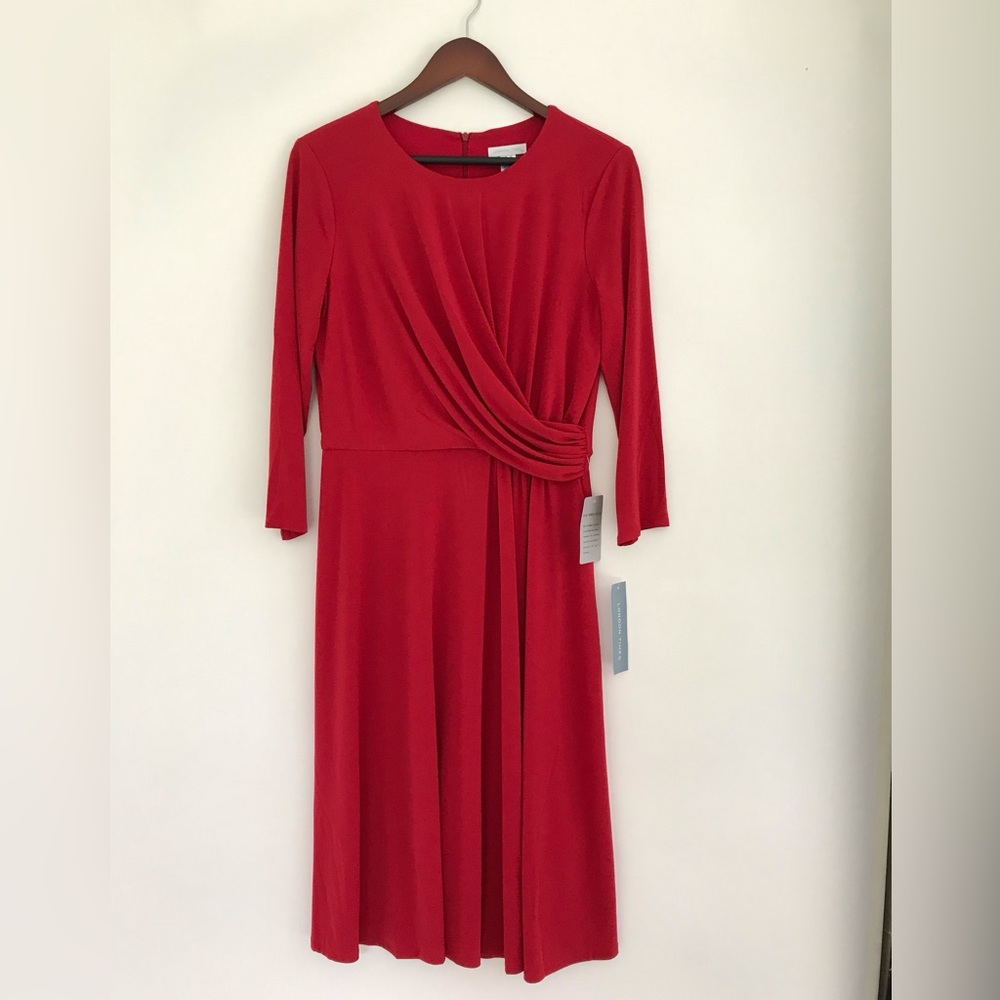 NWT: Faux-wrap dress with 3/4 sleeves in beautiful cranberry red
